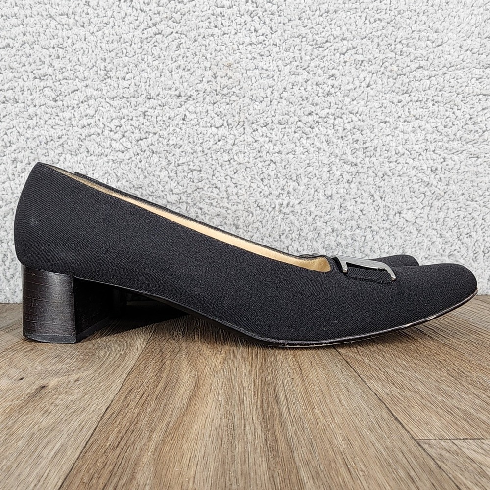 Salvatore Ferragamo 8.5 2A Boutique Black‎ Fabric Pumps Heels Classic Shoes